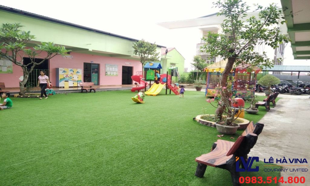 Cách làm sân vườn trường mầm non, Cỏ nhân tạo, Thảm cỏ nhân tạo, Thi công thảm cỏ nhân tạo, Lắp đặt thảm cỏ