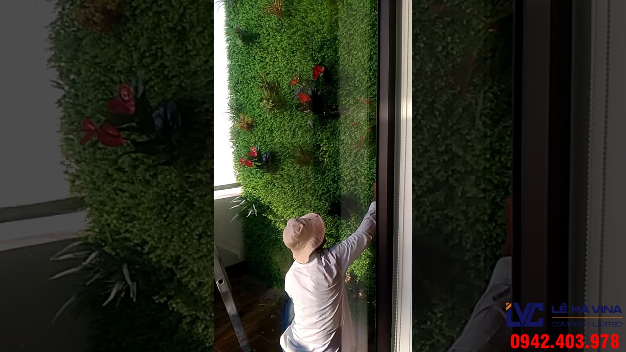 Thi công thảm cỏ nhân tạo dán tường, Cỏ nhân tạo dán tường, Lê Hà Vina, Thảm cỏ, Cỏ giả